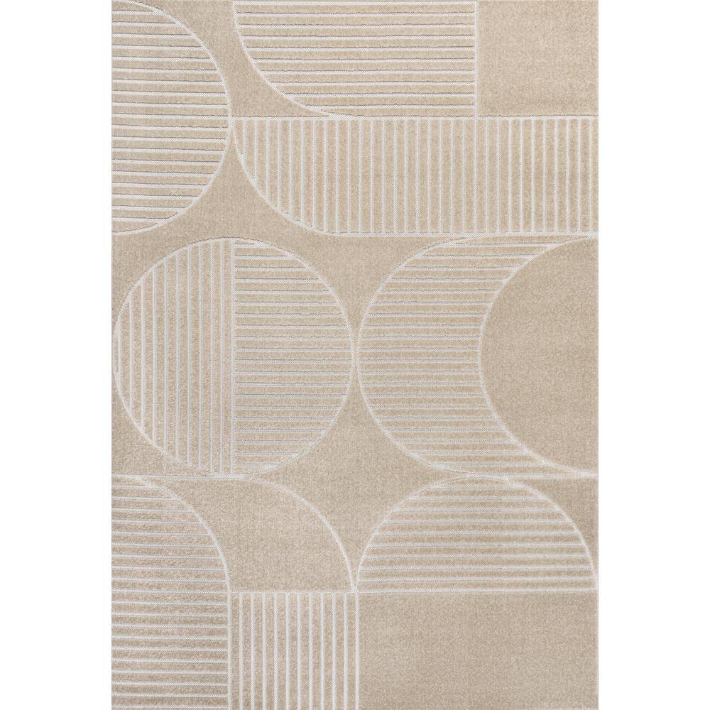 Beige and Cream Geometric High-Low 5x8 Indoor/Outdoor Rug