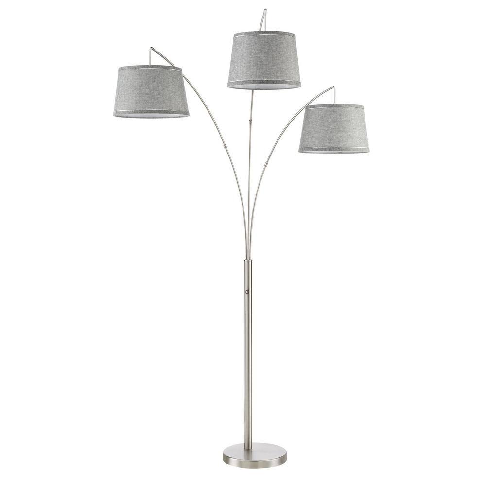 Elegance Arc 3-Light Floor Lamp with Gray Burlap Shades and Brushed Nickel Finish
