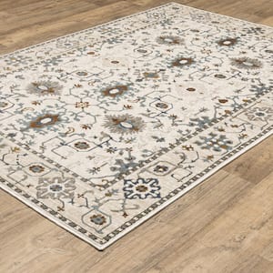 Edgewater Ivory/Blue 2 ft. x 8 ft. Oriental Floral Persian Polyester Indoor Runner Area Rug