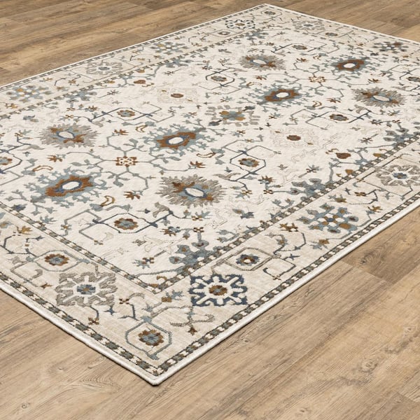 Edgewater Ivory/Blue 2 ft. x 8 ft. Oriental Floral Persian Polyester Indoor Runner Area Rug