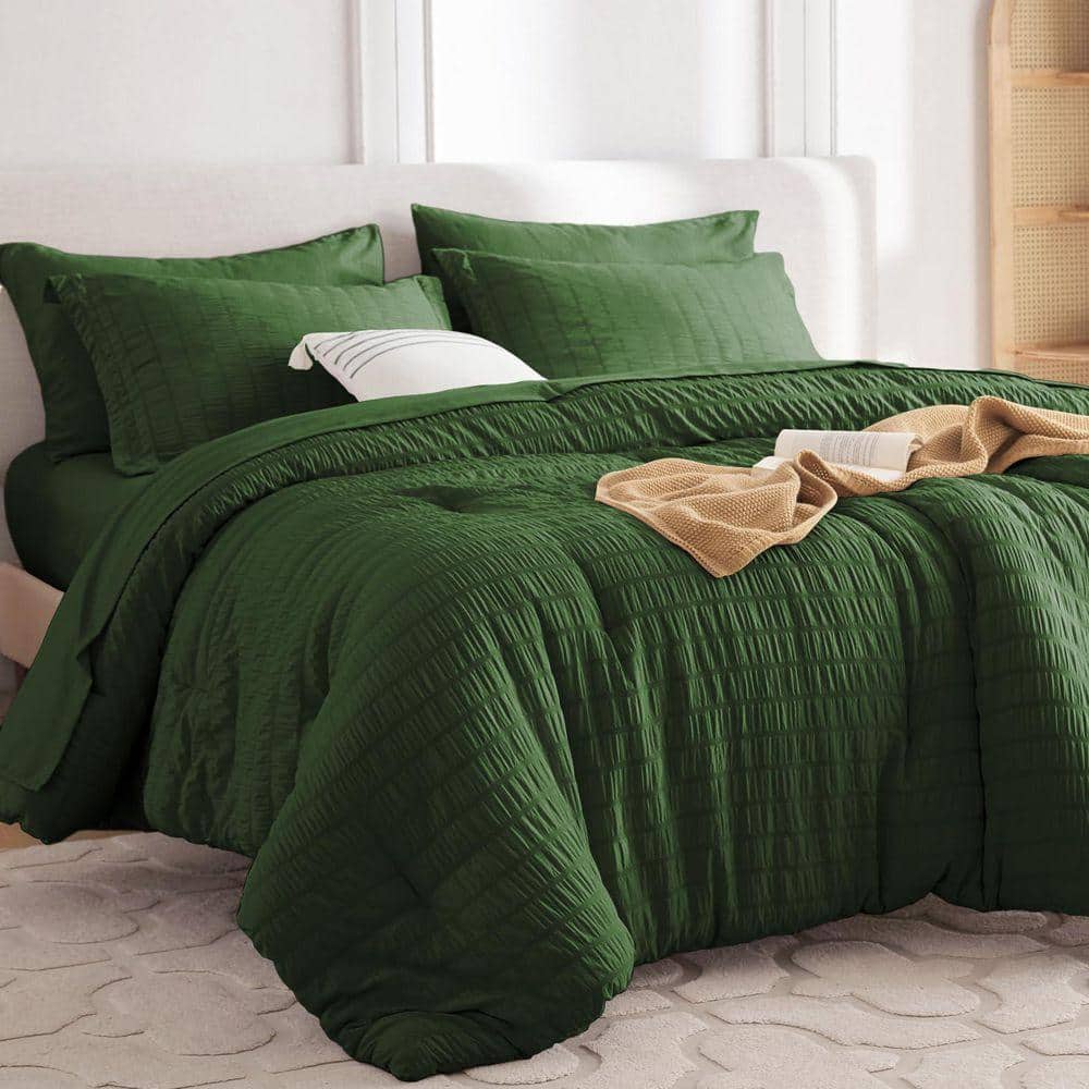 Green Room グリーンルーム Kings キングス 17g 送料無料 Seersucker All Seasons 7 Pieces Dark Green King Comforter Set Soft