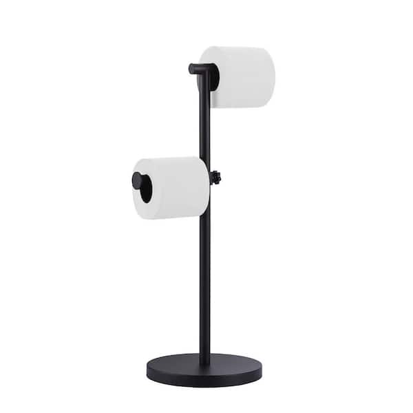 Free Standing Stainless Steel Toilet Paper Holder With Weighted Base and Reserve Storage for 2 Rolls in Matte Black