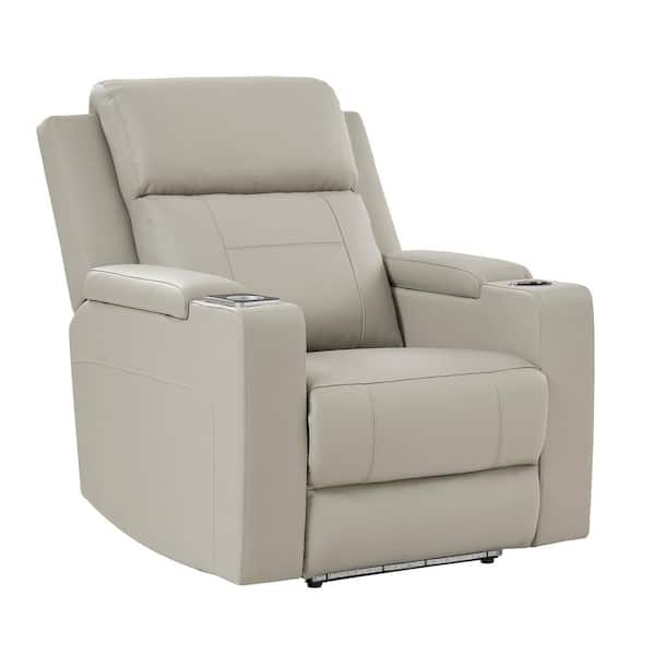 JAYDEN CREATION Rolando DOVE Traditional 35.04 in. W Genuine Leather Dual Motor Power Recliner with Storage Space