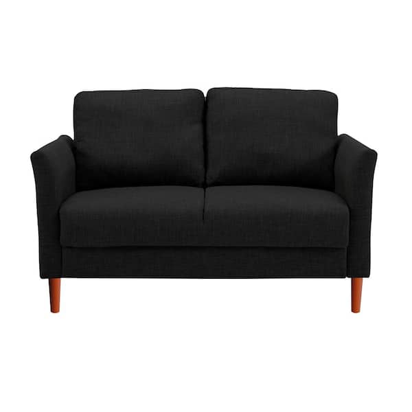HOMESTOCK Black Linen Loveseat, Mini Sofa Loveseat, Small Sofa with Flared Arms, 2 Seater Loveseat, RV Couch, Sofa for Apartments