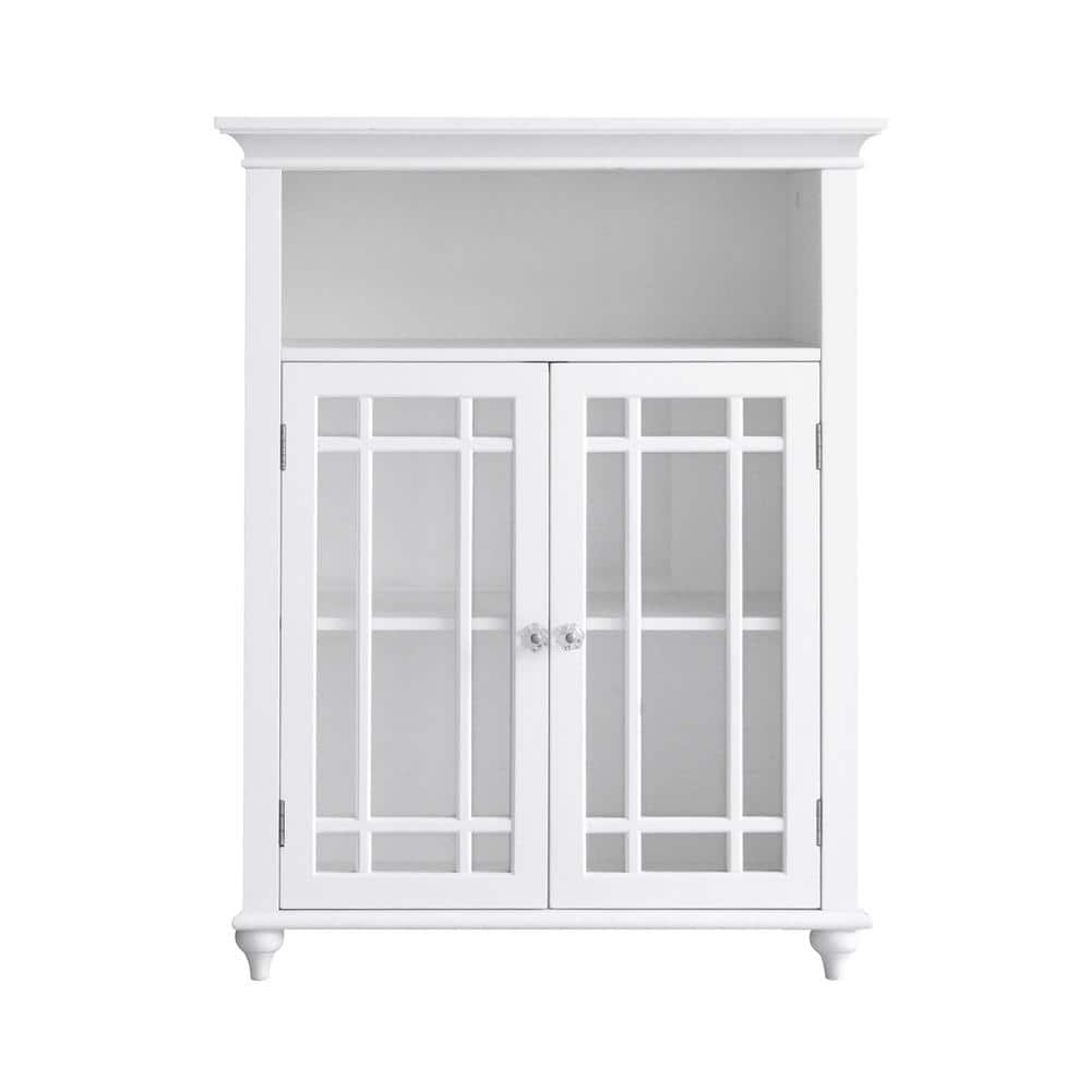 White Engineered Wood Bathroom Floor Cabinet with Glass Doors