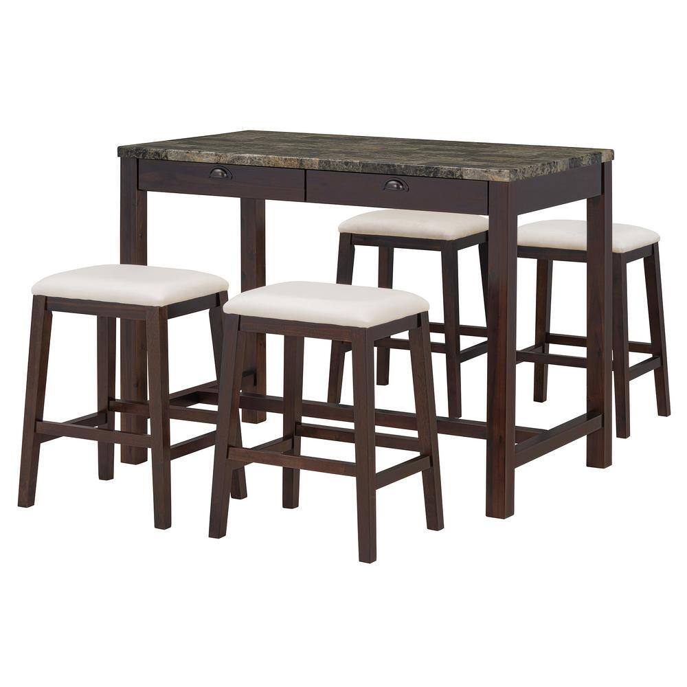 5-Piece Rectangle Walnut MDF Top Dining Table Set Seats 4