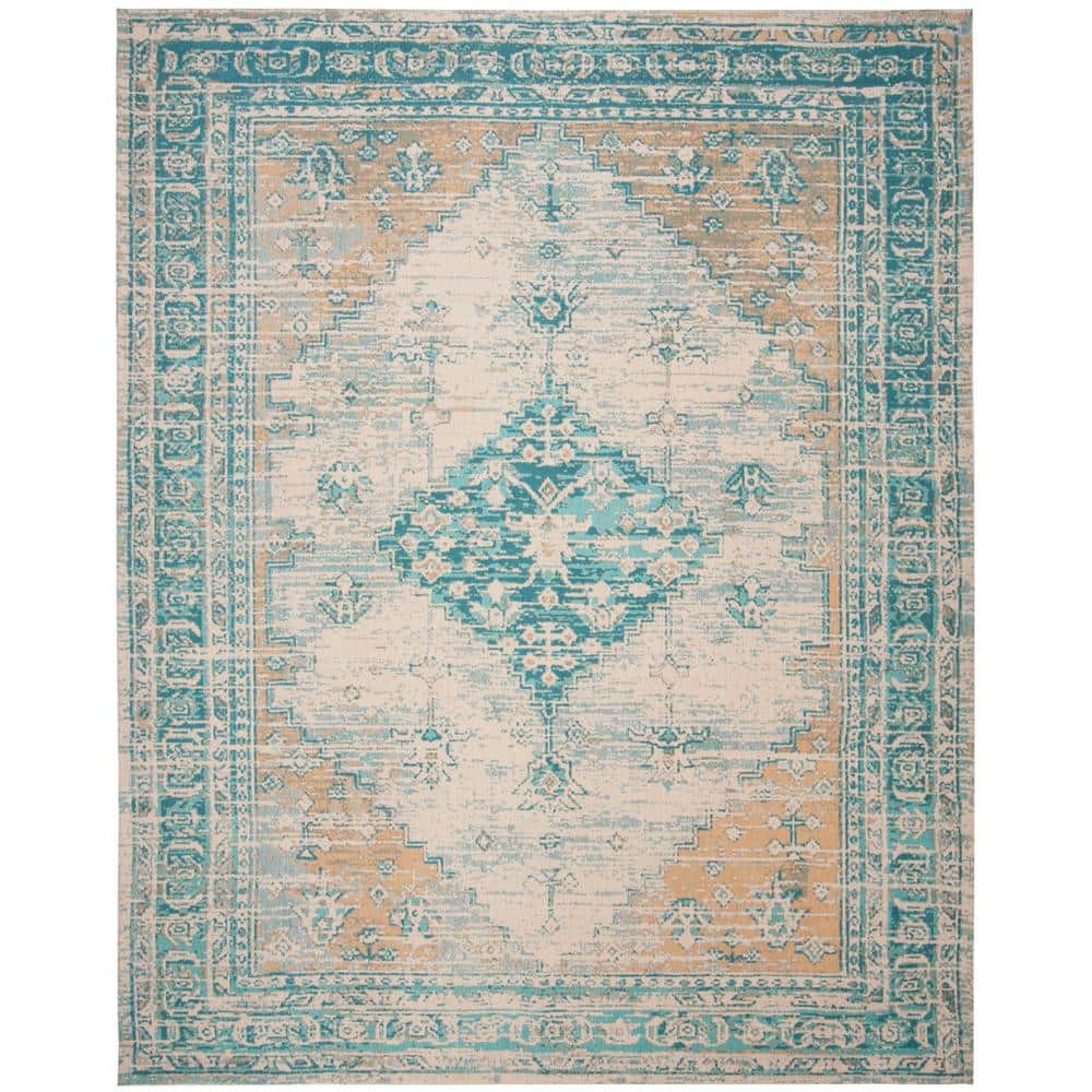 Aqua Flat Woven Cotton Synthetic 8' x 10' Area Rug