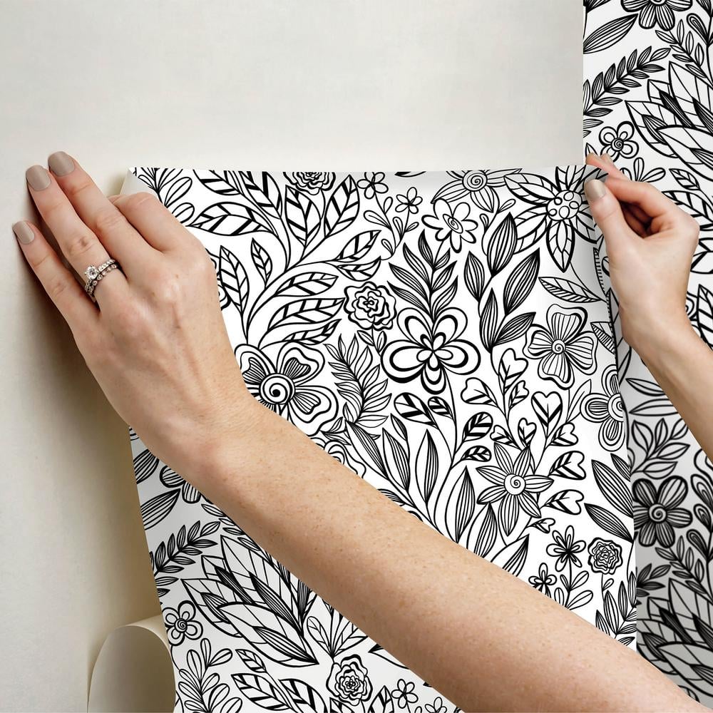 Black and White Floral Peel and Stick Wallpaper