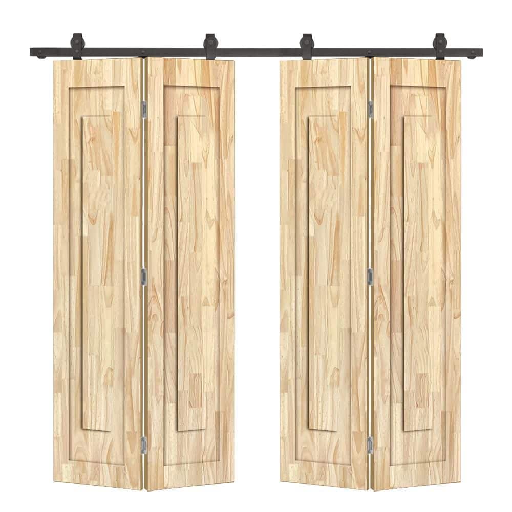 68 in. x 80 in. 1 Panel Shaker Hollow Core Unfinished Pine Wood Double Bi-fold Door with Barn Door Hardware Kit price history on PriceWatchPro