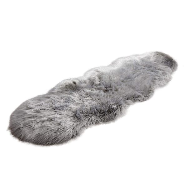 iliebe Light Gray 2 ft. x 6 ft. Sheepskin Faux Fur Furry Cozy Area Rug