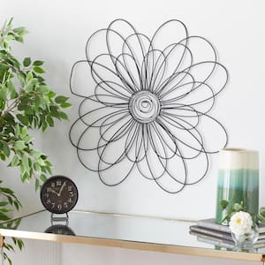 29 in. x  29 in. Metal Black 3D Wire Floral Wall Decor with Crystal Embellishments