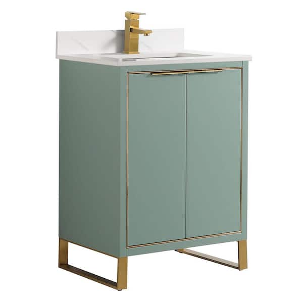 FINE FIXTURES Opulence 24 in. W x 18 in. D x 33.5 in H. Bath Vanity in Mint Green with White Carrara Single Sink Stone Top