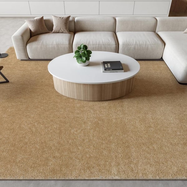 Pacific Shag Beige 8 ft. x 10 ft. Solid Contemporary Area Rug