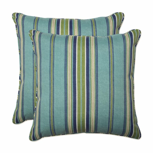 Pillow Perfect Stripe Blue Square Outdoor Square Throw Pillow 2-Pack