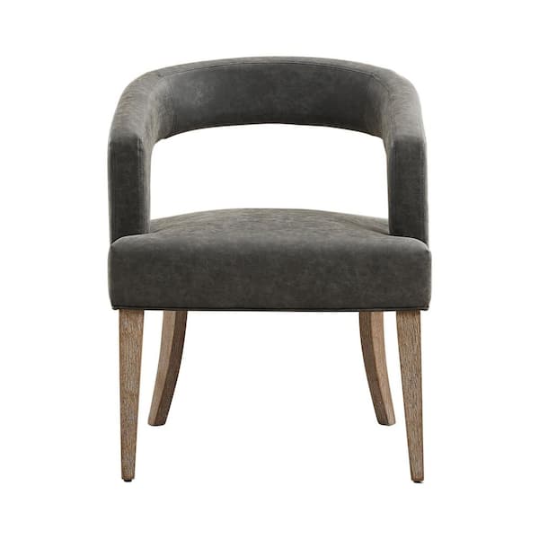 Cerelia Modern Gray PU Leather Upholstered Barrel Open Back Accent Chair with Solid Wood Legs