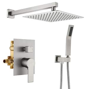 1-Spray 10 in. Wall Mount Dual Shower Heads with Handheld Built-In Shower System in Brushed Nickel