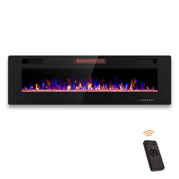 60 in. Wall Mount Low Noise Electric Fireplace with Remote Control and Touch Screen, Multi Color Flame in Black