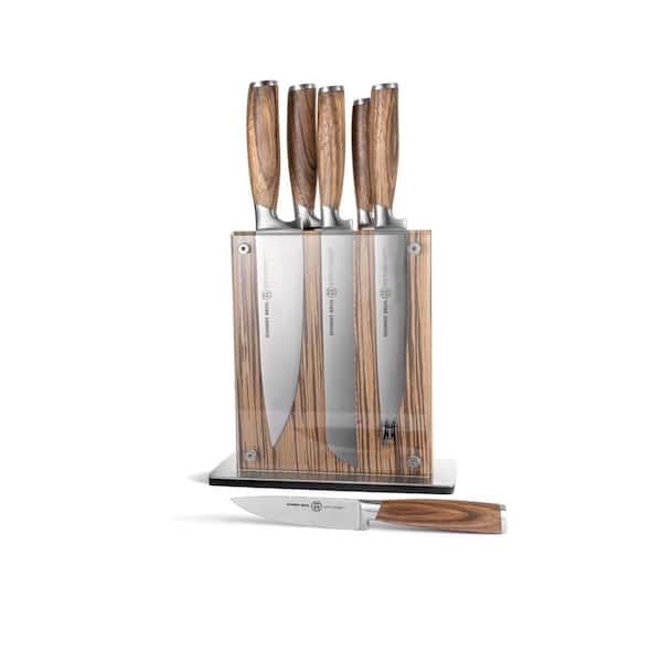 SCHMIDT BROTHERS CUTLERY 7-Piece Stainless Steel Cutlery Zebra Wood Set with Zebra Midtown Knife Block