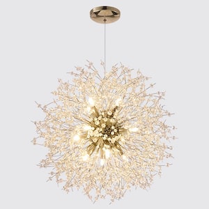 16-Light Golden Dandelion Chandelier firework pendant light with Crystal Dangles