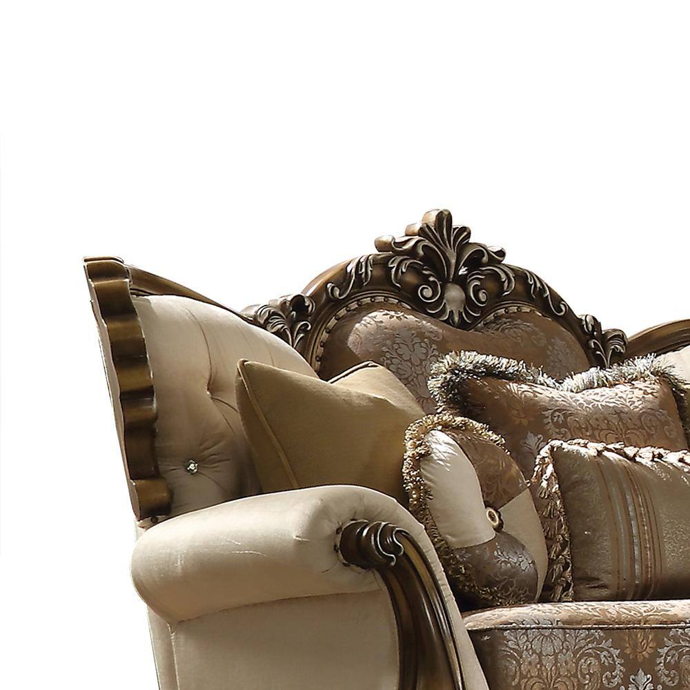 Latisha Tan Floral Fabric Loveseat with Nailhead Trim