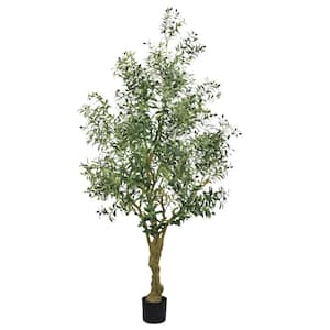 8 ft. Large Green Artificial Olive Tree in Pot w/Lifelike Leaves and Fruit for Living Room, Office, Entryway 1-Piece/Set