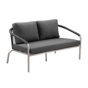 Silver Aluminum Frame Outdoor Sectional Sofa with Gray Fade Resistant Fabric Cushions