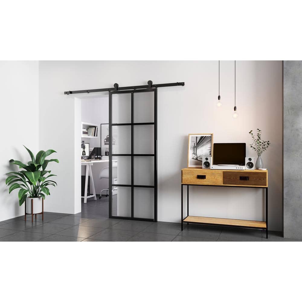 Black Steel Barn Door Hardware Kit with Quiet Wheels