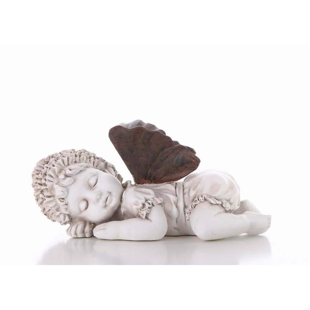 Creamy White Resin Baby Fairy Statue with Dark Wings