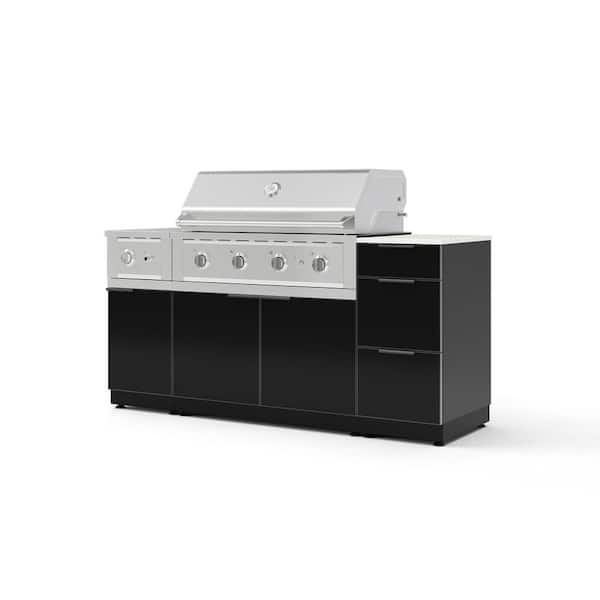 Outdoor Kitchen 6-Piece 5-Burners Propane Grill Island in Black w/40 in. Performance Grill & Dekton Aeris- Countertop