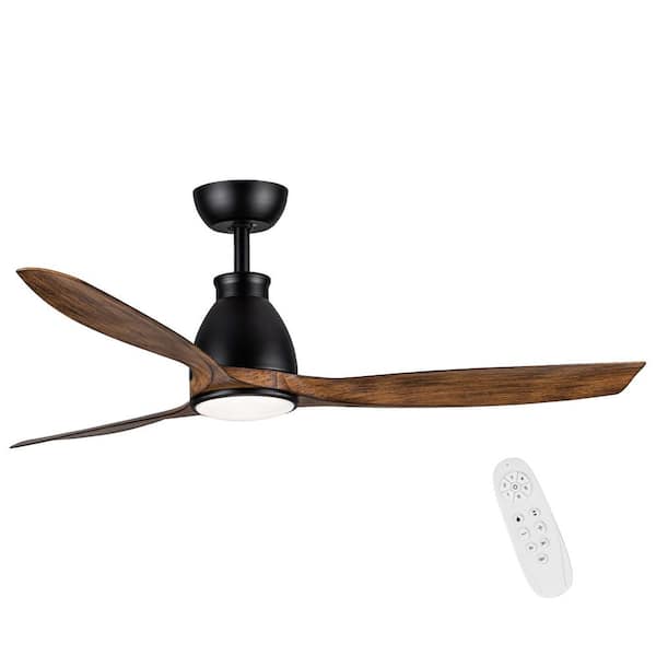 Keazile 52 in. Indoor Walnut Black Housing Ceiling Fan with Dimmable LED Light and Remote Control for Bedroom, Living Room