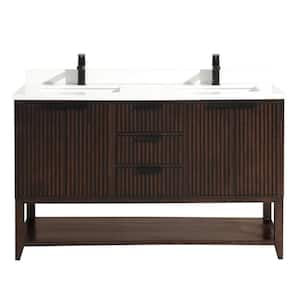 San Diego 55 in. W x 22 in. D x 34.5 in. H Double Bath Vanity in Walnut Engineered Stone Top in White with White Basin