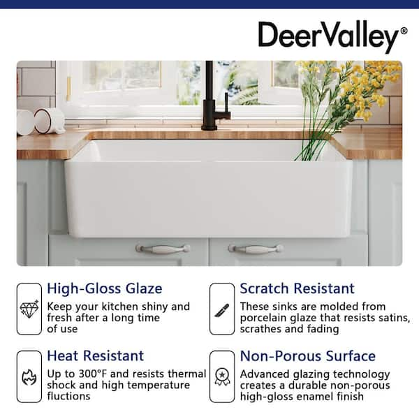 DeerValley DV-1K119 Feast 33 L x 20 W Ceramic Farmhouse Kitchen Sink