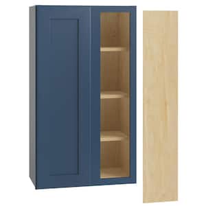 Newport Blue Painted Plywood Shaker Assembled Blind Corner Kitchen Cabinet Sft Cls R 24 in W x 12 in D x 36 in H