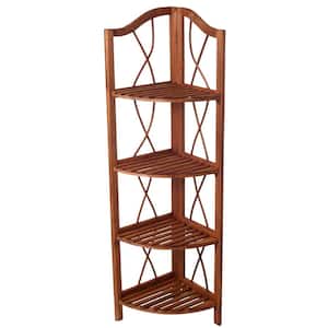 43 in. Rustic Cedar Wood 4-shelf Corner Bookcase with Open Storage