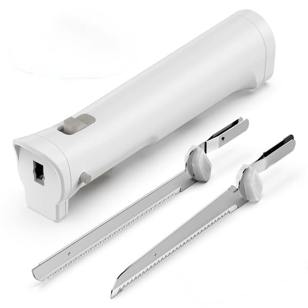 18.4 in. Stainless Steel Electric Knife with ABS Handle in White, Carving Meats, Fish, Poultry, Bread, Cheese and More