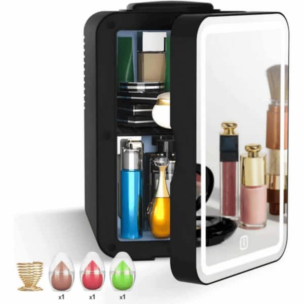 Easy-Take Skincare Fridge - Mini Fridge with Dimmable LED Mirror (4 Liter/6  Can), Cooler and Warmer, for Refrigerating Makeup, Skincare and Food, Mini
