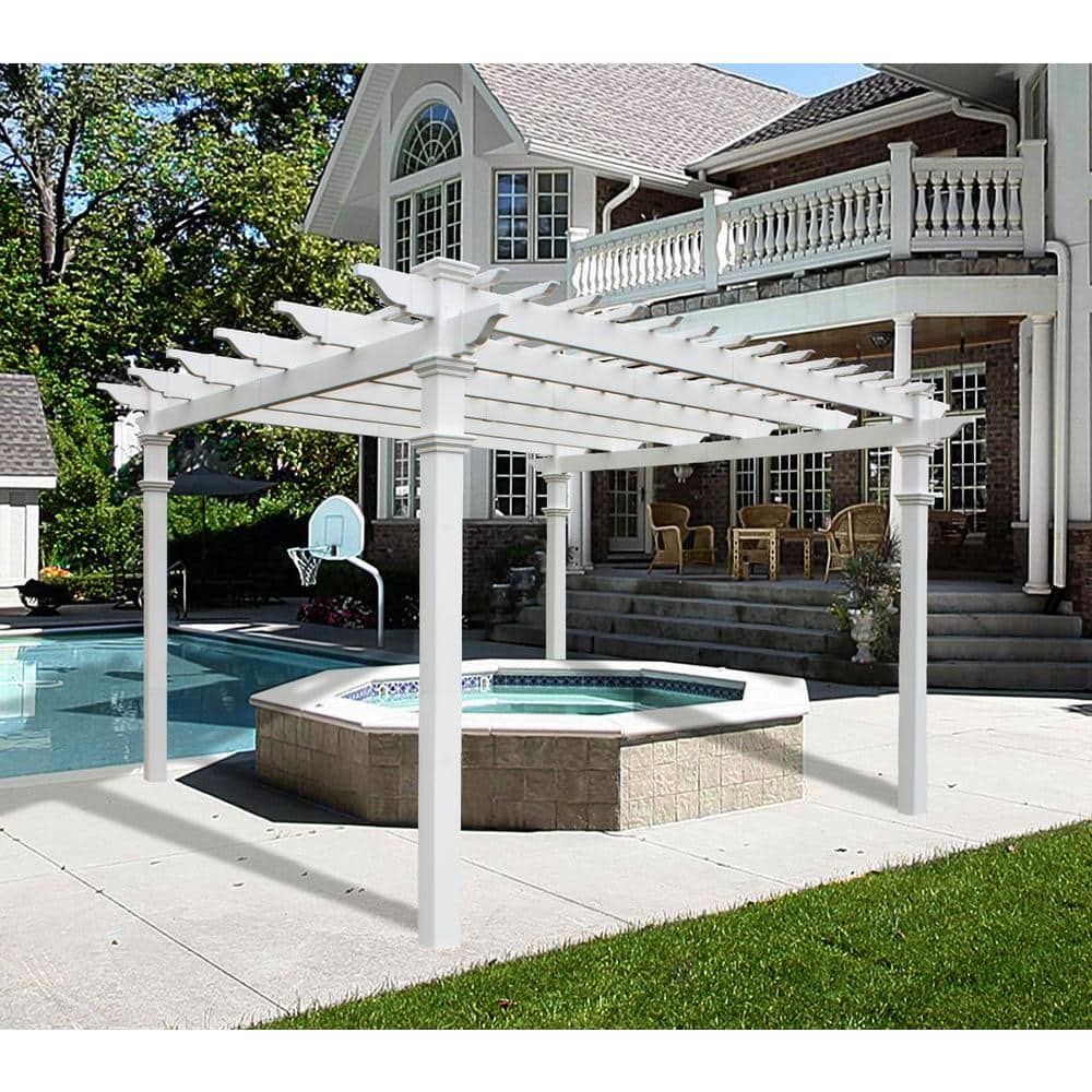 12x12 White Vinyl Square Traditional Pergola