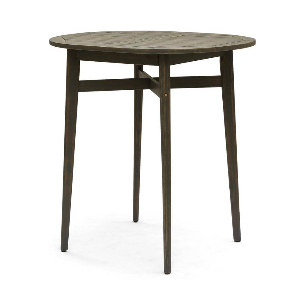 Gray Acacia Wood Outdoor Bar Table with Slatted Top