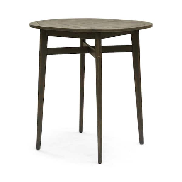Noble House Stamford 39.75 in. Grey Wood Bar Height Outdoor Patio Table