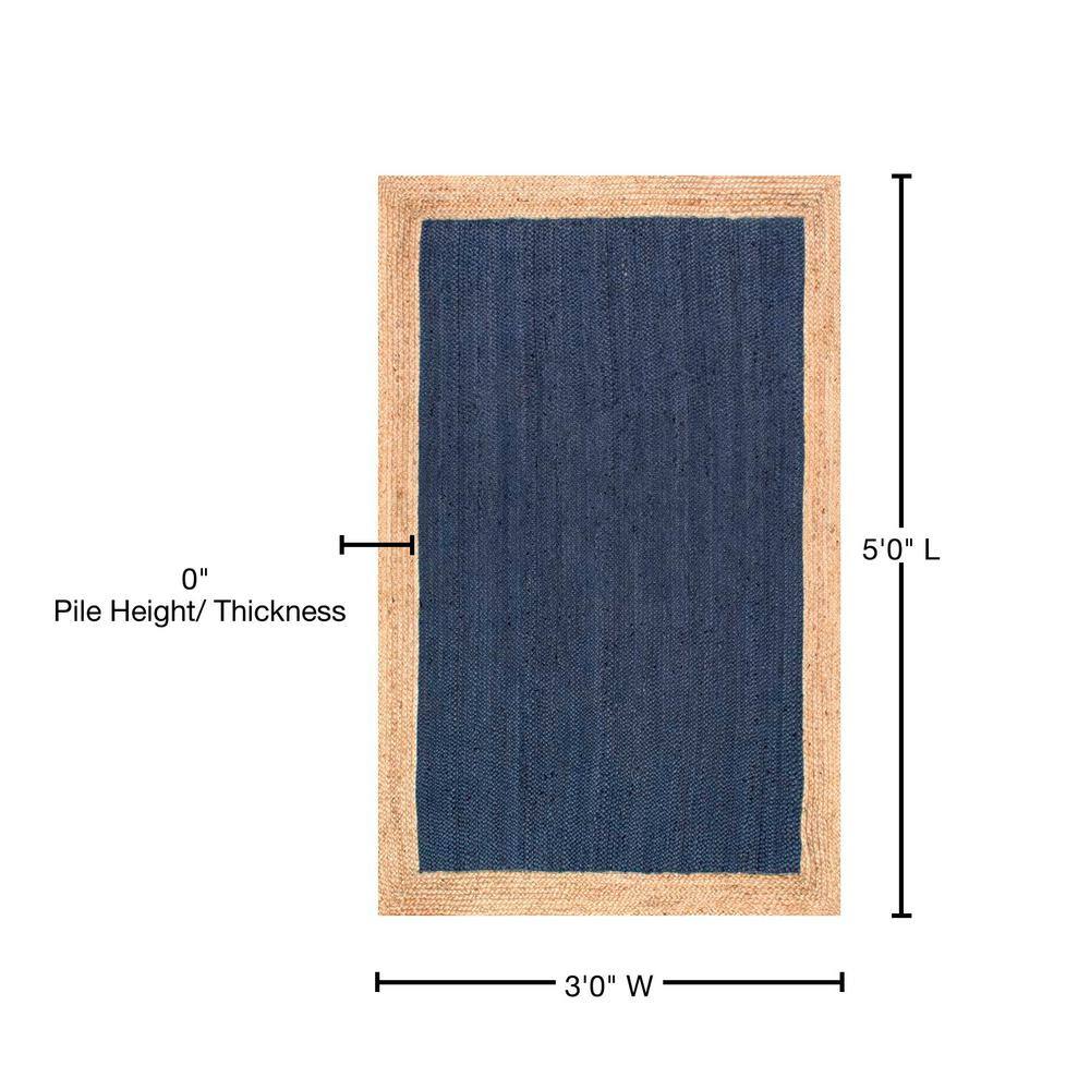 Handmade Blue Jute Rectangle Area Rug, 3' x 5'
