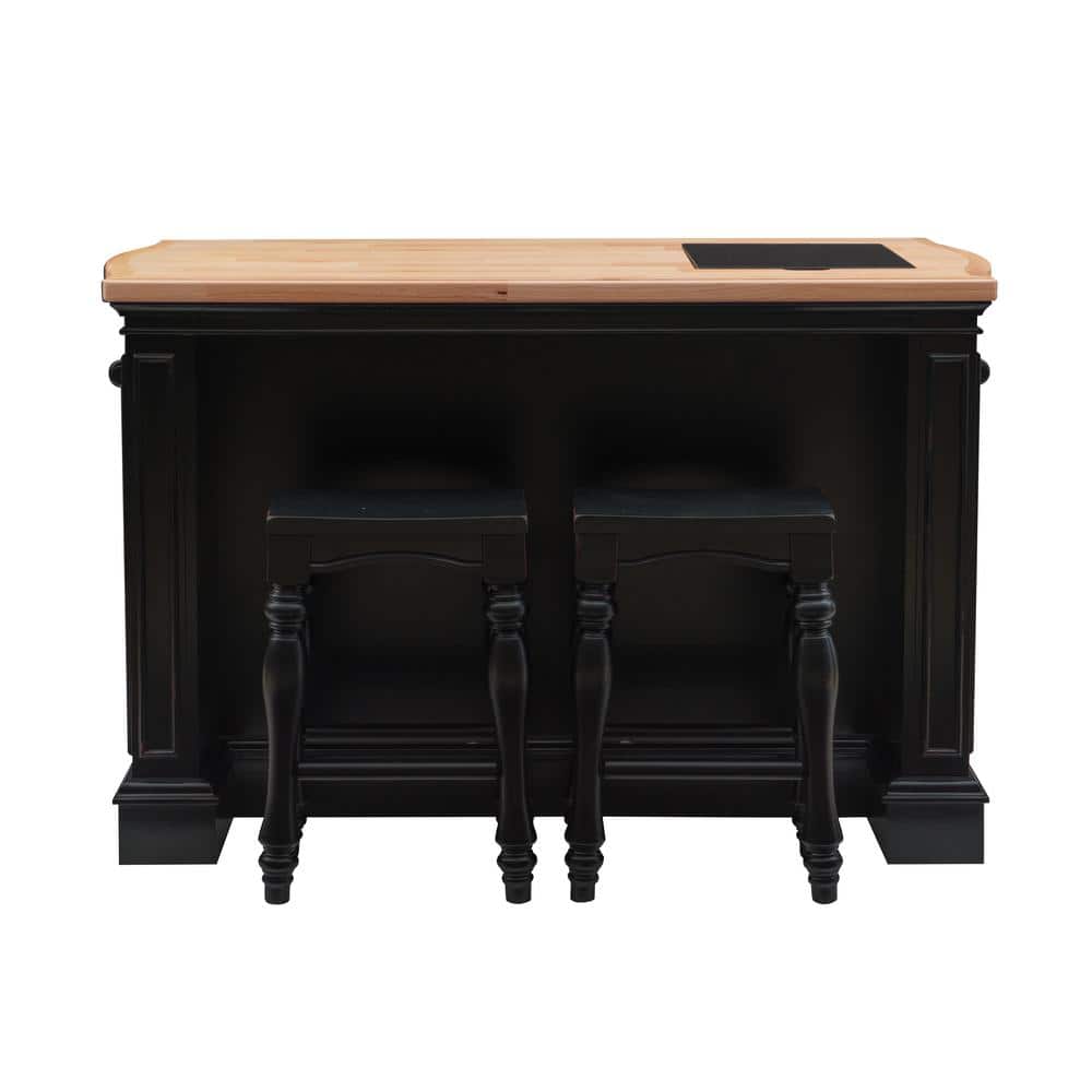 Black and Natural Wood Kitchen Island with Granite Top