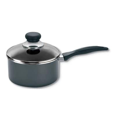 Specialty 3 qt. Aluminum Nonstick Sauce Pan in Black with Glass Lid