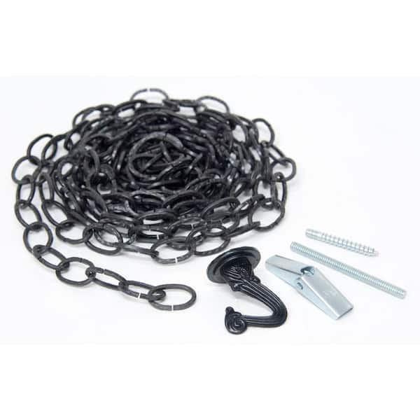 10 ft. Hammered Oval Black Decorative Chain with Toggle Bolt and Decorative Ceiling Hook