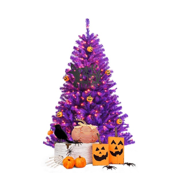 Costway 5 ft. Purple Pre-Lit LED Halloween Artificial Christmas