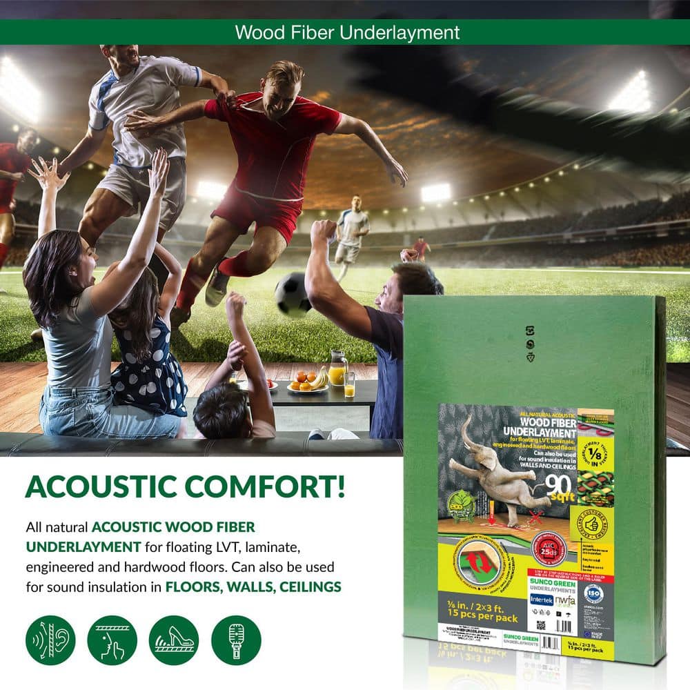 Natural Green Wood Fiber Acoustic Underlayment, 3mm Thickness, 90 Sq Ft