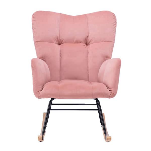 Wateday Pink Velvet Tufted Rocking Side Chair