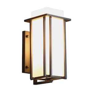 Modern 1-Light Black Wall Sconce Indoor/Outdoor Porch Light with White Glass Shade