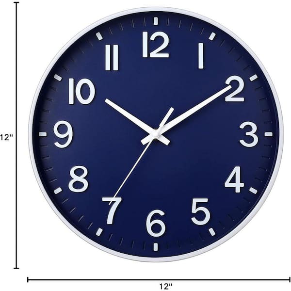 12 in. Navy Blue Silent Non-Ticking Modern Wall Clock YAQK8V - The