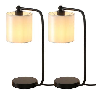 19 in. Black Industrial Iron Desk Lamp with Fabric shade