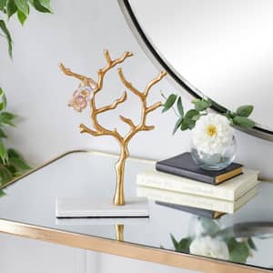 13 in. Gold Marble Tree Jewelry Stand with Rectangular Base